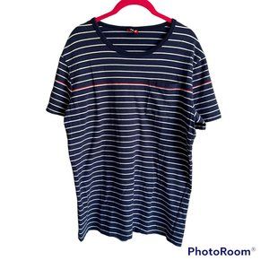 SUPERDRY Navy Blue Striped Cotton Blend Mens Casual‎ Tee, L
